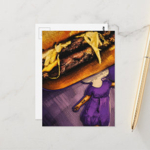 Silly Cheeseburger Purple Mushroom Lady Collage Postcard