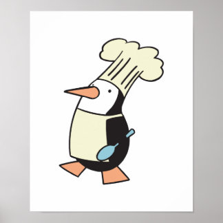 silly chef penguin poster