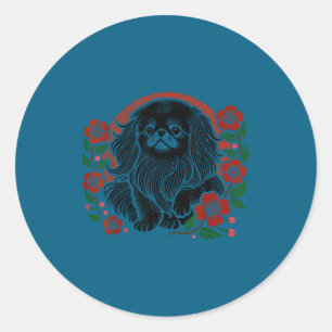 Silly Cherry Pekingese Blossoms Floral Dog Japanes Classic Round Sticker
