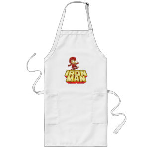 Silly Chibi Iron Man Skateboarding Long Apron