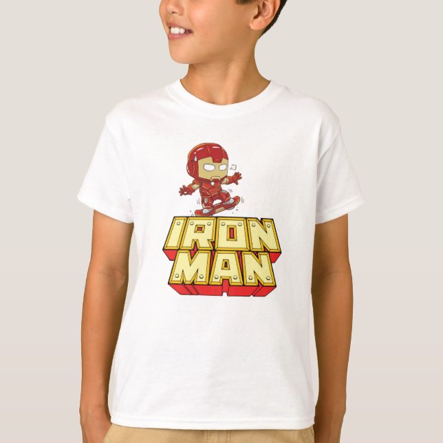 Silly Chibi Iron Man Skateboarding  T-Shirt (Front)