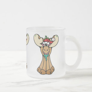 silly christmas moose frosted glass coffee mug