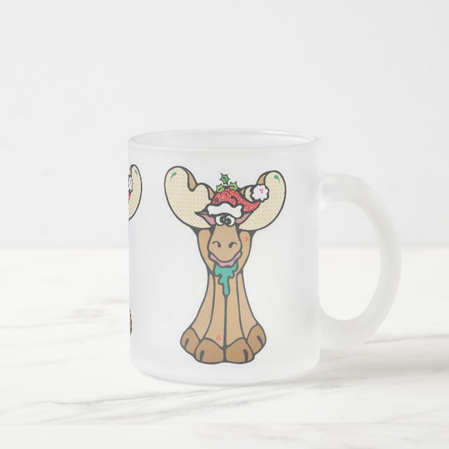 silly christmas moose frosted glass coffee mug (Right)