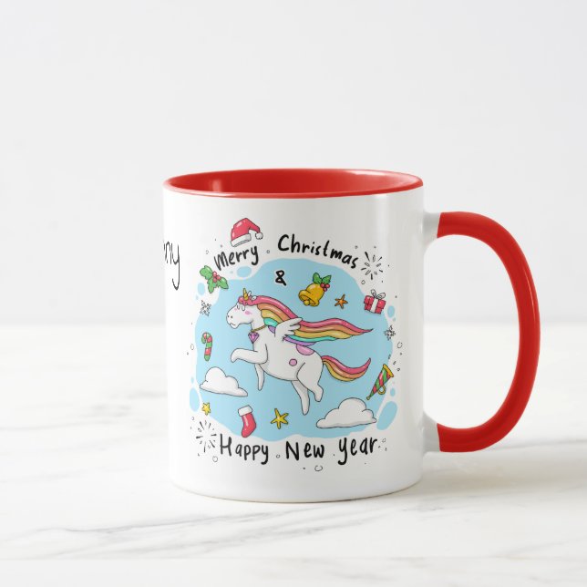 Silly Christmas Unicorn with Name Friend Gift Mug (Right)