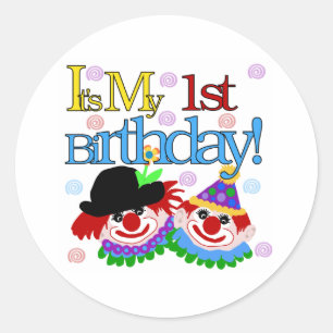 Silly Clowns 1st Birthday Classic Round Sticker