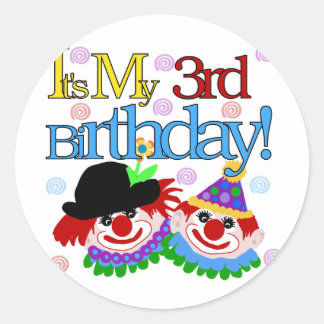 Silly Clowns 3rd Birthday Tshirts and Gifts Classic Round Sticker