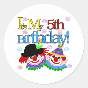 Silly Clowns 5th Birthday Classic Round Sticker