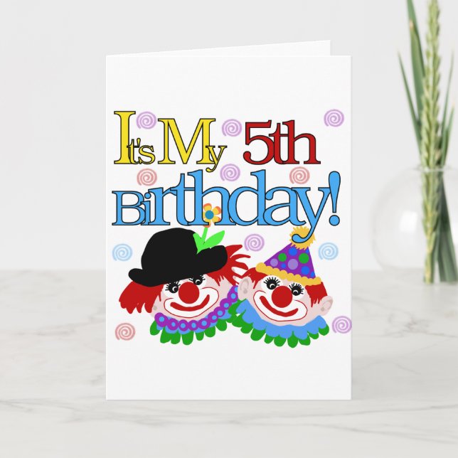 Silly Clowns 5th Birthday Tshirts and Gifts Card (Front)