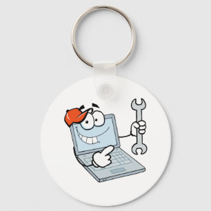 silly computer repair cartoon laptop with wrench key ring