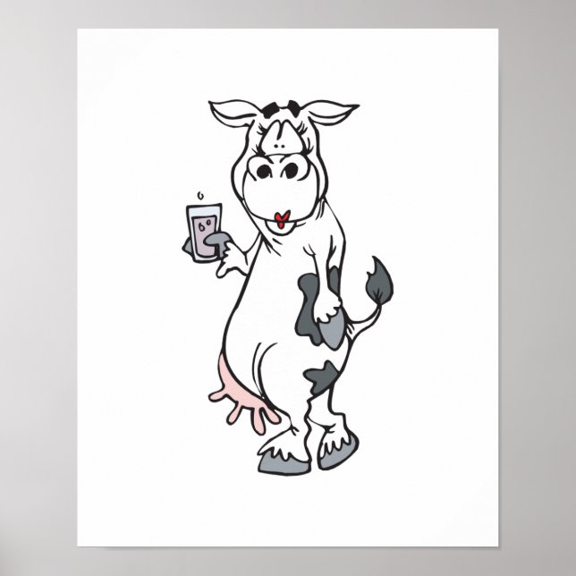silly cow drinking milk poster (Front)