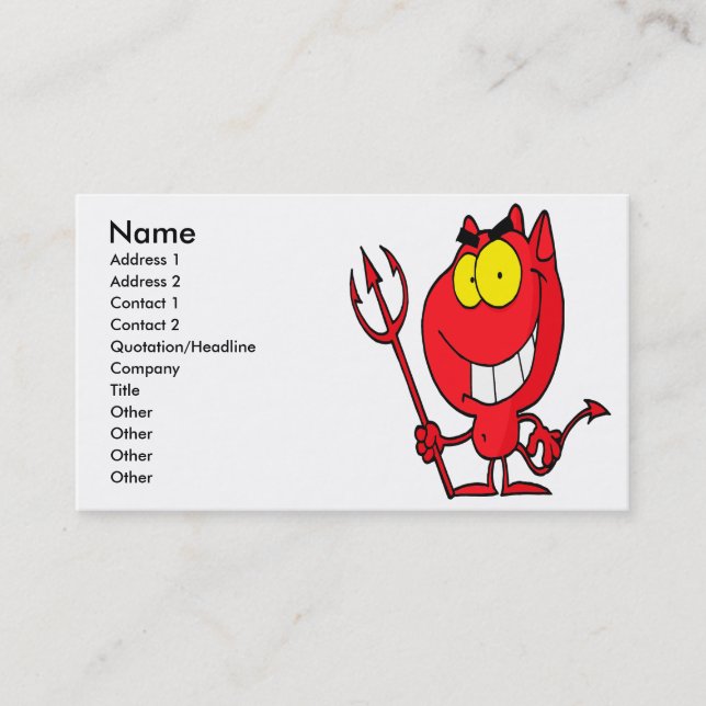 silly cute cartoon devil with pitchfork business card (Front)