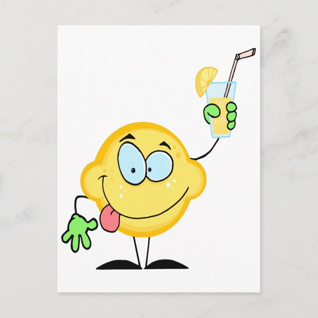 silly cute lemon cartoon drinking lemonade postcard (Front)
