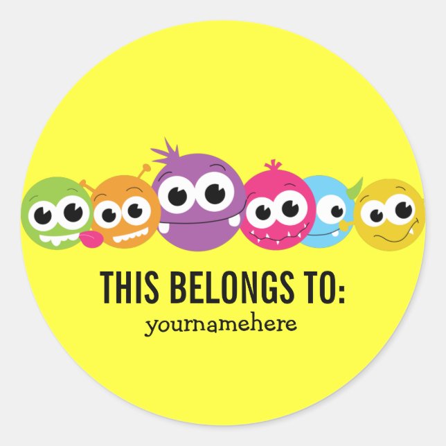 Silly Cute Monster THIS BELONGS TO Stickers (Front)