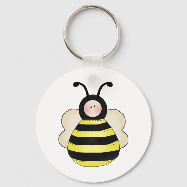 silly cute round bumble bee key ring (Front)