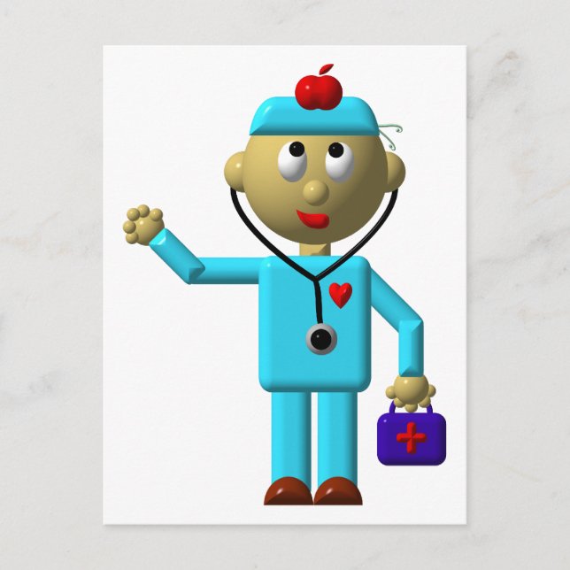 Silly Doctor with Apple on his head & Medical Bag Postcard (Front)