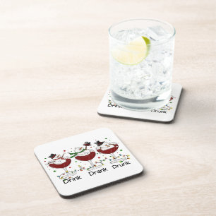 Silly “Drink, Drank, Drunk” Snowman and Wine  Coaster