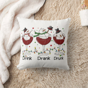 Silly “Drink, Drank, Drunk” Snowman and Wine Cushion