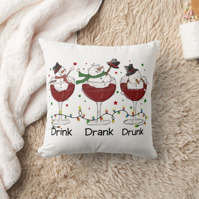 Silly “Drink, Drank, Drunk” Snowman and Wine  Cushion (Blanket)
