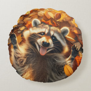 Silly Fall Raccoon  Round Cushion