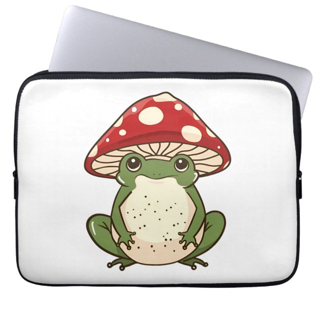 Silly frog fly agaric mushroom laptop sleeve (Front)