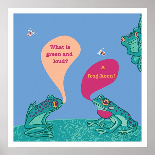Silly Frogs Art Print - Blue & Green (Front)