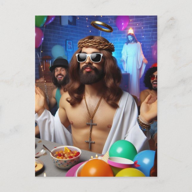 Silly Funny AI generated art Happy Birthday Jesus Postcard (Front)