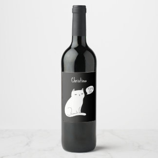 Silly funny cat "you're old" Birthday Wine Label