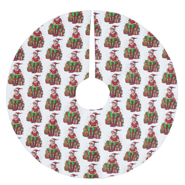 Silly Funny Christmas Santa Claus Elf Kid Brushed Polyester Tree Skirt (Front)