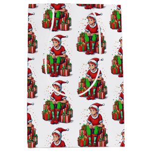 Silly Funny Christmas Santa Claus Elf Kid Medium Gift Bag