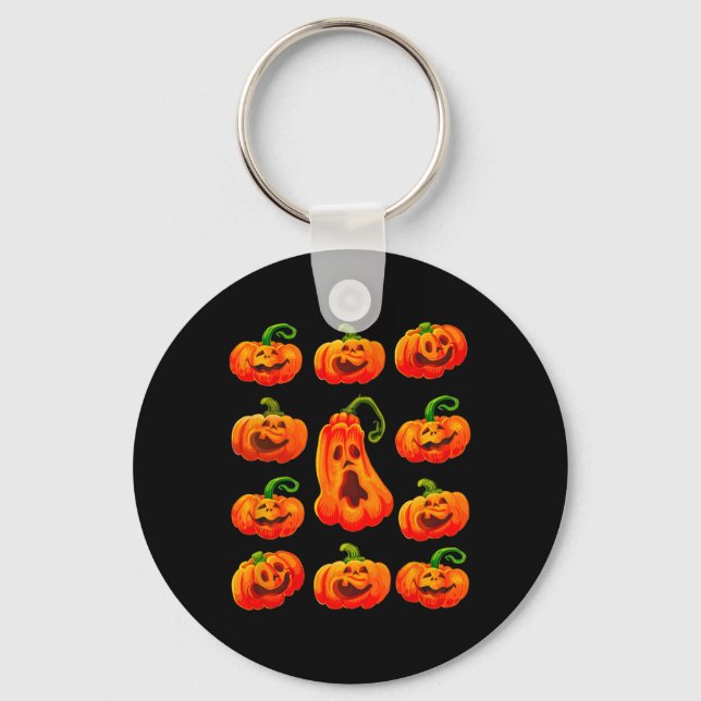 Silly Funny Halloween Pumpkin Faces Spooky Jack-o- Key Ring (Front)