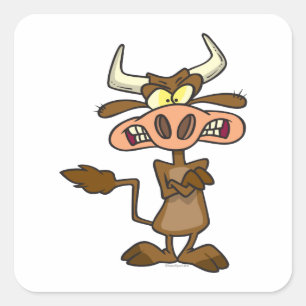 silly funny mad angry cow cartoon square sticker