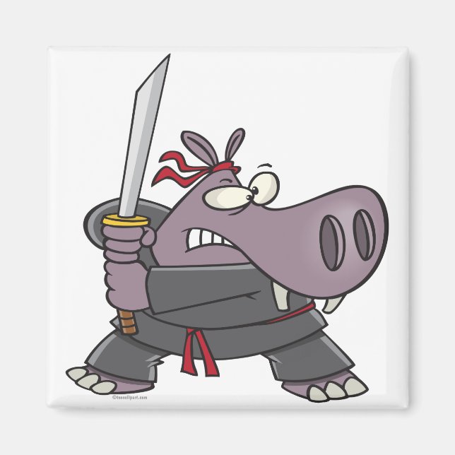 silly funny ninja hippo cartoon magnet (Front)