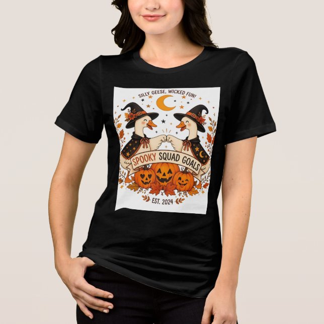 Silly Geese Wicked Fun Spooky Squad Goals Tri-Blend Shirt (Front)