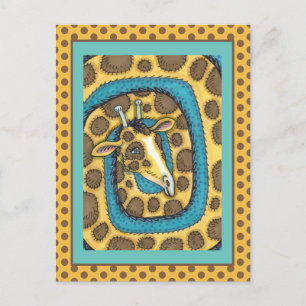 SILLY GIRAFFE LONG NECK AND SPOTS, FUNNY FOLK ART POSTCARD