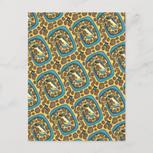 SILLY GIRAFFE LONG NECK AND SPOTS, FUNNY FOLK ART  POSTCARD (Front)