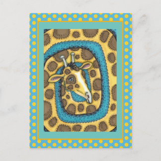 SILLY GIRAFFE LONG NECK AND SPOTS, FUNNY FOLK ART POSTCARD