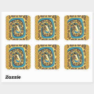SILLY GIRAFFE LONG NECK AND SPOTS, FUNNY FOLK ART SQUARE STICKER