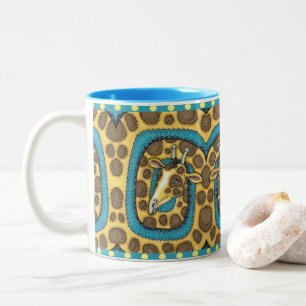 SILLY GIRAFFE LONG NECK AND SPOTS, FUNNY FOLK ART Two-Tone COFFEE MUG
