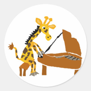 Silly Giraffe Playing the Piano Classic Round Sticker