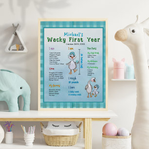 Silly Go First Year Boy's Birthday Milestone Board Poster