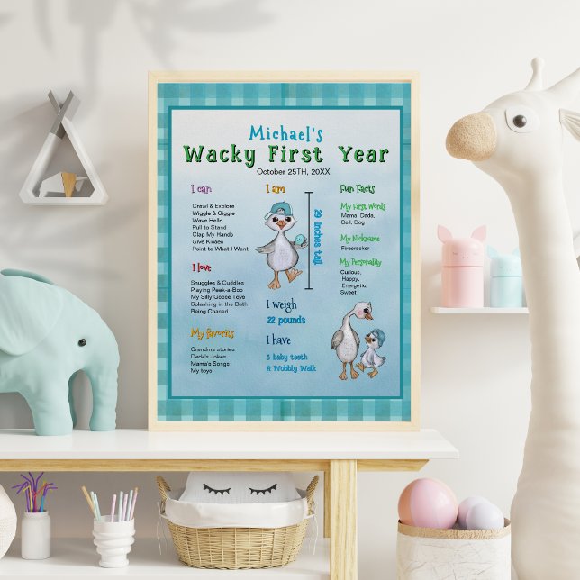 Silly Go First Year Boy's Birthday Milestone Board Poster (Silly Go First Year Boy's Birthday Milestone Board Poster)
