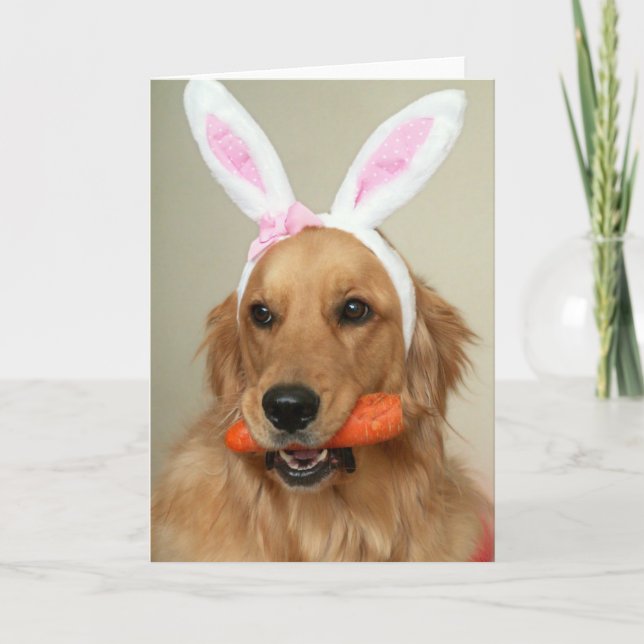 SIlly Golden Retriever dog with Easter Bunny ears Holiday Card (Front)