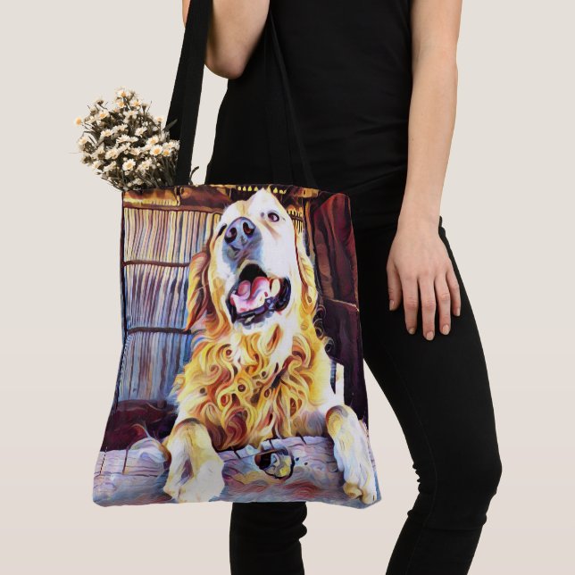 Silly Golden Retriever Photograph Tote Bag (Close Up)