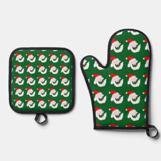 Silly goofy Santa Claus cartoon face Oven Mitt & Pot Holder Set