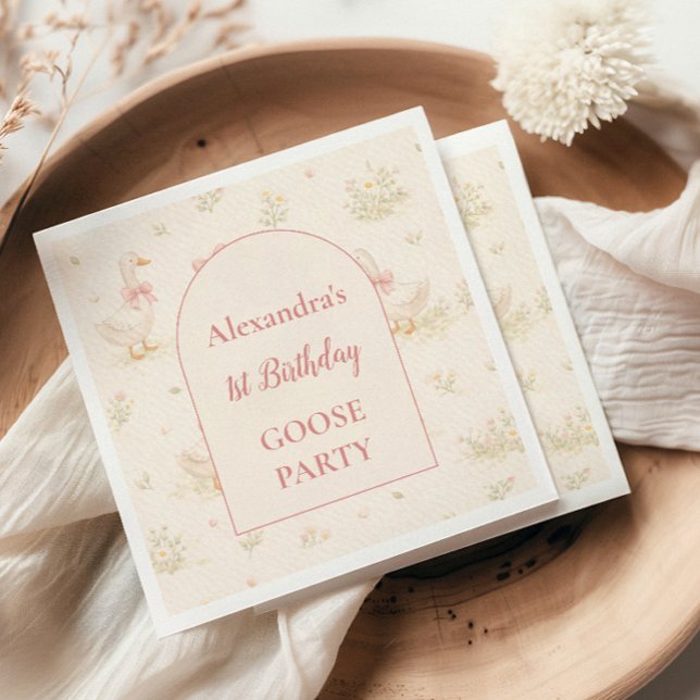 Silly Goose 1st Birthday Baby Shower Napkin (Creator Uploaded)
