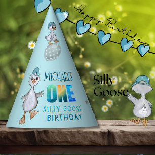 Silly Goose 1st Birthday Blue Boy's Party Hat