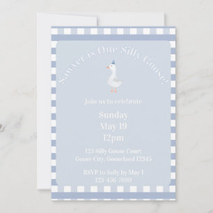 Silly Goose 1st Birthday Invitation (Dusty Blue)