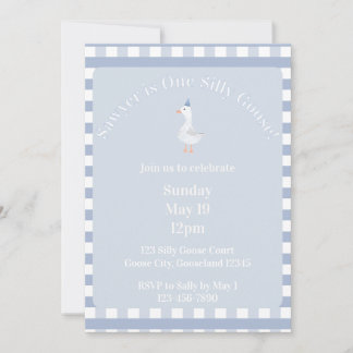 Silly Goose 1st Birthday Invitation (Dusty Blue)