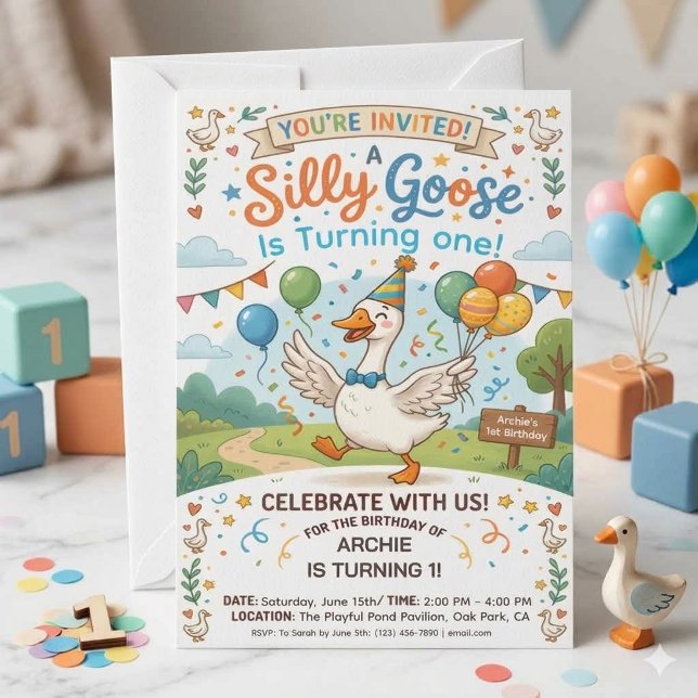Silly Goose 1st Birthday Invitation | Whimsical (Creator Uploaded)