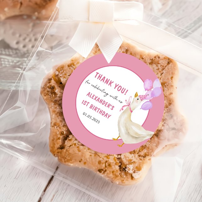 Silly Goose 1st Birthday Party Classic Round Stick Sticker (Creator Uploaded)